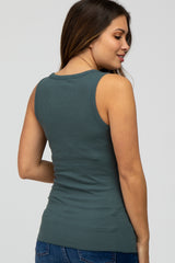 Teal Ribbed Button Front Maternity Tank Top