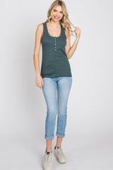 Teal Ribbed Button Front Tank Top