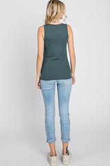 Teal Ribbed Button Front Tank Top