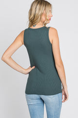 Teal Ribbed Button Front Tank Top