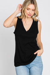 Black Ribbed Sleeveless Top