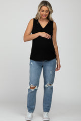 Black Ribbed Maternity Sleeveless Top