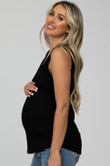 Black Ribbed Maternity Sleeveless Top