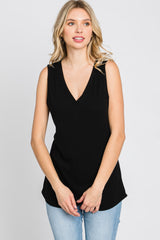 Black Ribbed Sleeveless Top