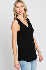 Black Ribbed Sleeveless Top