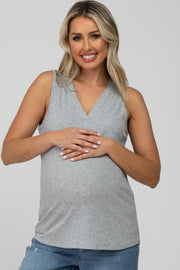 Heather Grey Ribbed Maternity Sleeveless Top