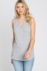 Heather Grey Ribbed Sleeveless Top