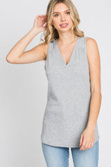 Heather Grey Ribbed Sleeveless Top