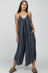 Navy Blue Printed Stripe Jumpsuit