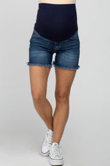 Navy Fringe Hem Maternity Shorts