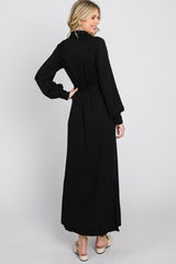 Black Button Accent Collared Maxi Dress