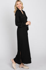 Black Button Accent Collared Maxi Dress