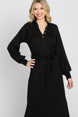 Black Button Accent Collared Maxi Dress