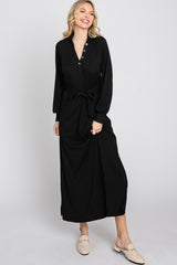 Black Button Accent Collared Maxi Dress