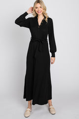 Black Button Accent Collared Maxi Dress