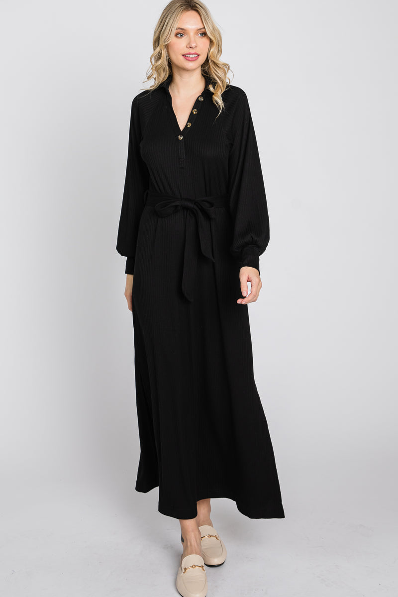 Black Button Accent Collared Maxi Dress – PinkBlush