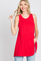 Red Raw Hem Sleeveless Tank Top