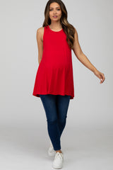 Red Raw Hem Sleeveless Maternity Tank Top