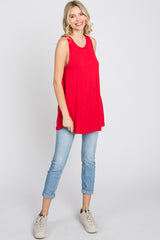 Red Raw Hem Sleeveless Tank Top