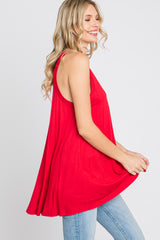 Red Raw Hem Sleeveless Tank Top