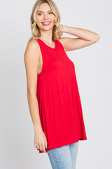 Red Raw Hem Sleeveless Tank Top