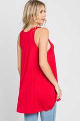 Red Raw Hem Sleeveless Tank Top