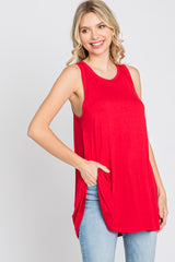 Red Raw Hem Sleeveless Tank Top