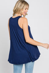 Navy Raw Hem Sleeveless Tank Top