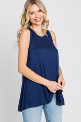 Navy Raw Hem Sleeveless Tank Top