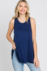 Navy Raw Hem Sleeveless Tank Top