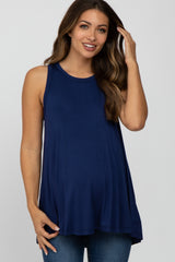 Navy Raw Hem Sleeveless Maternity Tank Top