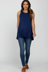 Navy Raw Hem Sleeveless Maternity Tank Top