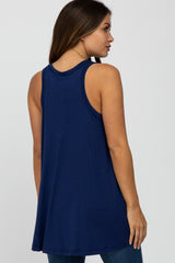 Navy Raw Hem Sleeveless Maternity Tank Top