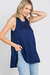 Navy Raw Hem Sleeveless Maternity Tank Top