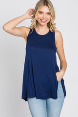 Navy Raw Hem Sleeveless Tank Top