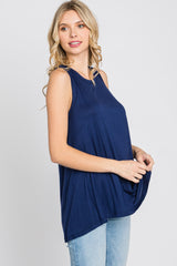 Navy Raw Hem Sleeveless Tank Top