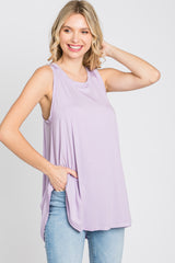 Lavender Raw Hem Sleeveless Tank Top