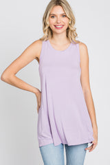 Lavender Raw Hem Sleeveless Tank Top