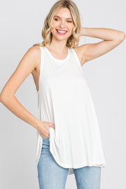 Ivory Raw Hem Sleeveless Tank Top