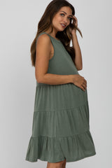 Olive Tiered Sleeveless Maternity Dress