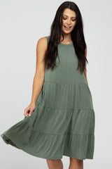 Olive Tiered Sleeveless Maternity Dress