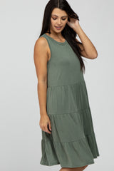 Olive Tiered Sleeveless Dress