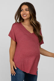 Red Striped Front Pocket Maternity Top