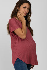 Red Striped Front Pocket Maternity Top