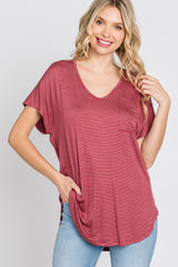 Red Striped Front Pocket Maternity Top