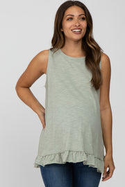 Mint Sleeveless Ruffle Hem Maternity Top