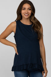 Navy Sleeveless Ruffle Hem Maternity Top