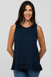 Navy Sleeveless Ruffle Hem Top