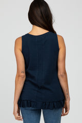 Navy Sleeveless Ruffle Hem Top