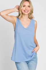 Light Blue Ribbed V-Neck Tank Top